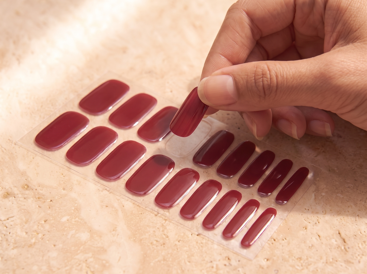 Une bande de gel rouge soulevée délicatement de son support.